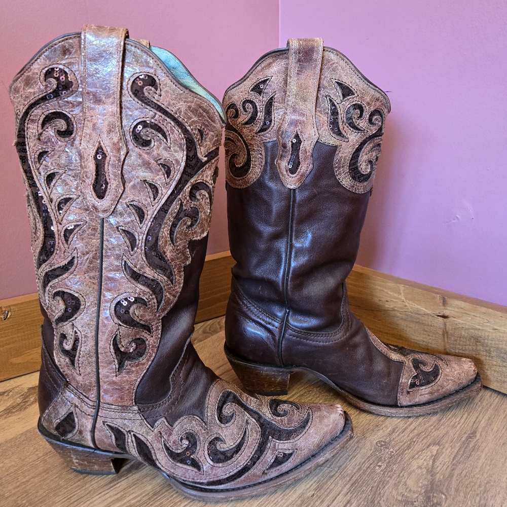 Corral Vintage Snip Tpe Sequin Western Cowgirl Boots Women's 7
